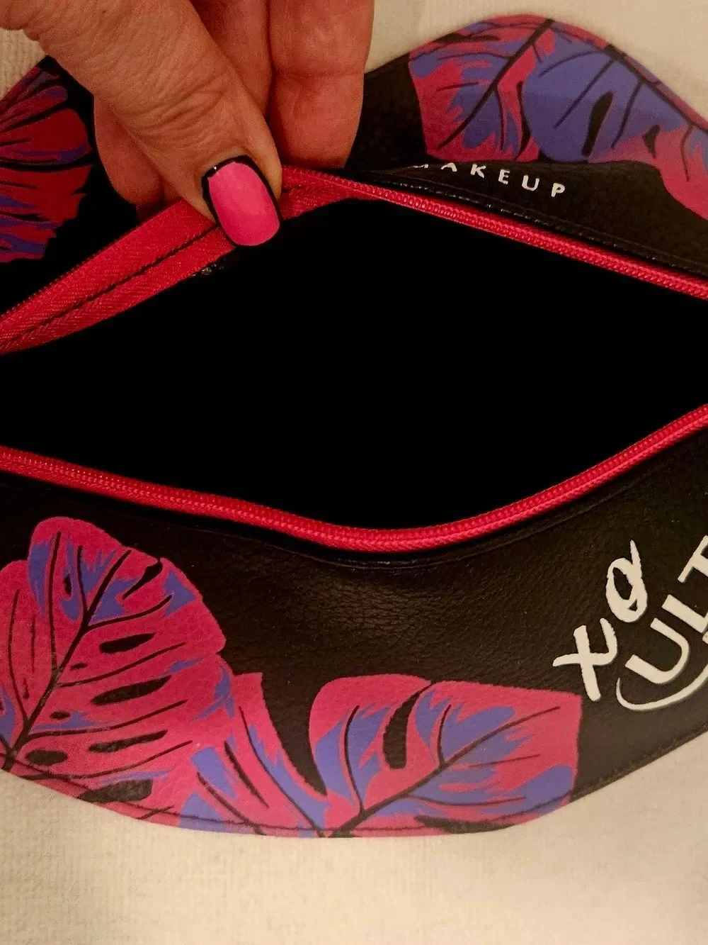 NYX Black Cosmetic Bag with Pink and Purple Leaf Print